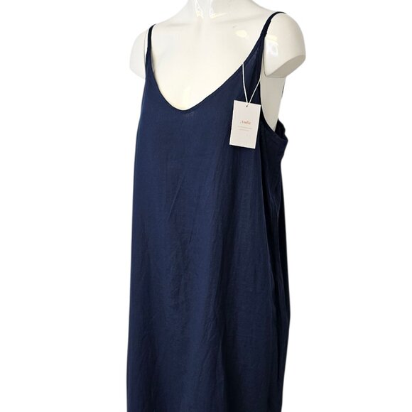 Andie Swim The Slip Dress, Blue, Linen Blend, Beach Cover Up, Vacation, Resort,M - Picture 2 of 7